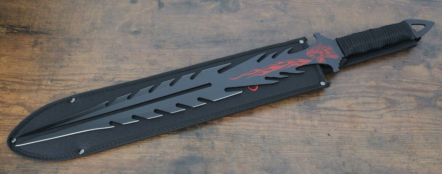 26” Sword Fang Black Full Tang Nylon Sheath Tactical Stealth Nylon Sheath Reaper