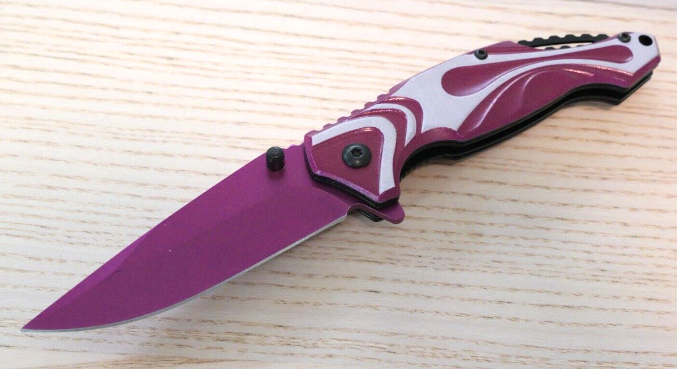 PINK Pocket Knife Spring Assist Full Size Girls Womens Self Defense Novelty Cute