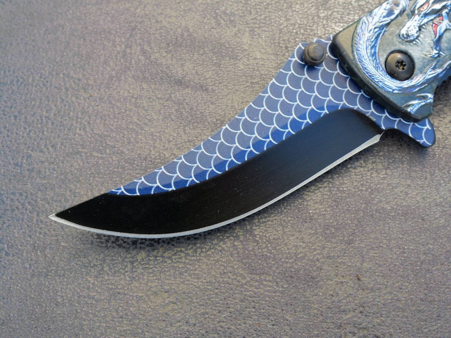 Blue Dragon Knife Spring Assisted Full Size Fantasy Pocket Knife Belt Clip Edc