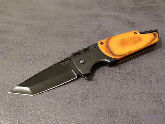 Full Size Pocket Knife Modern Design Spring Assist Tanto Wood Black Pocket Clip