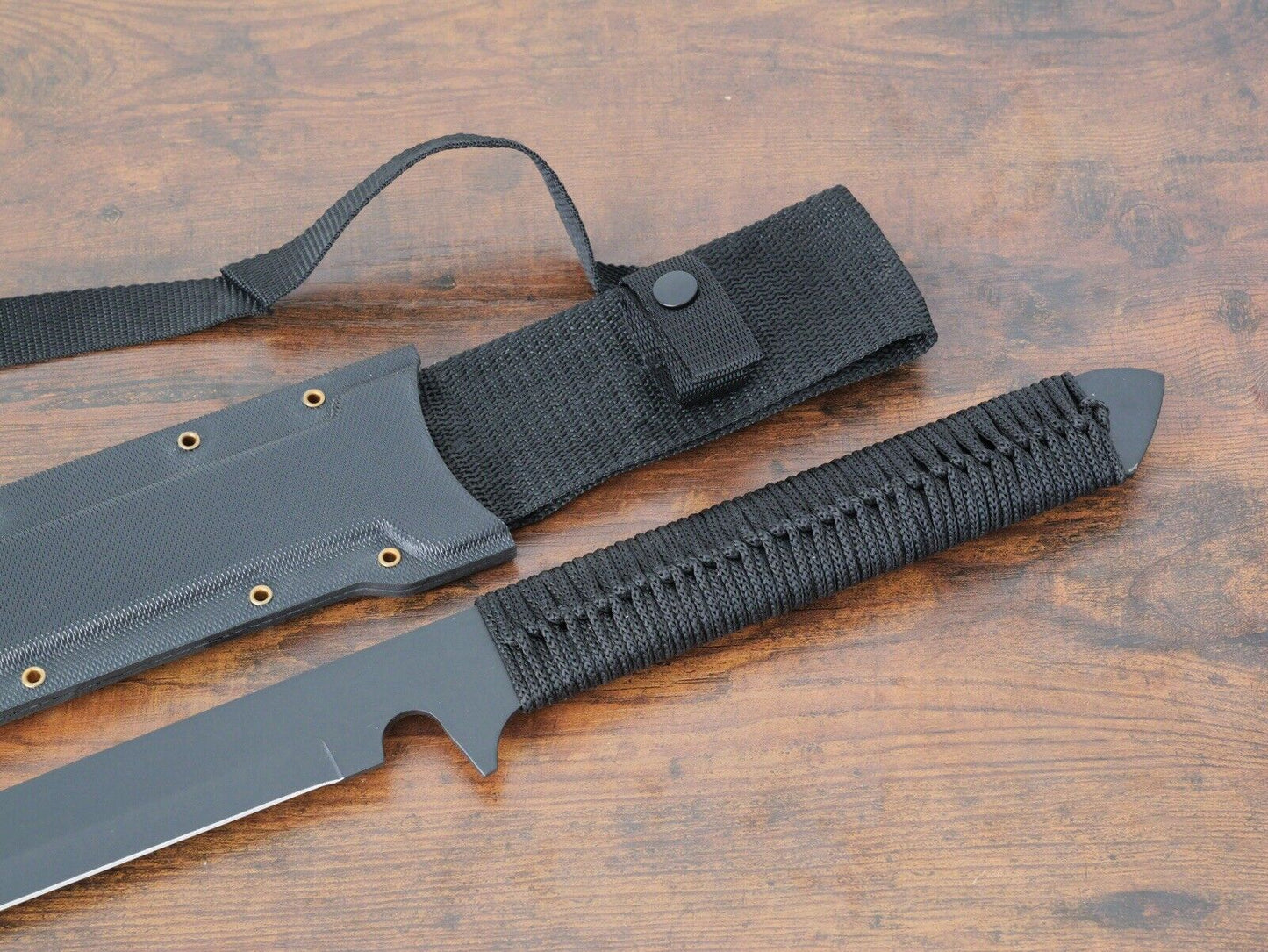 26” Ninja Sword Stealth Black Hard Sheath Shadow Ops Back Strap Stealth Tanto