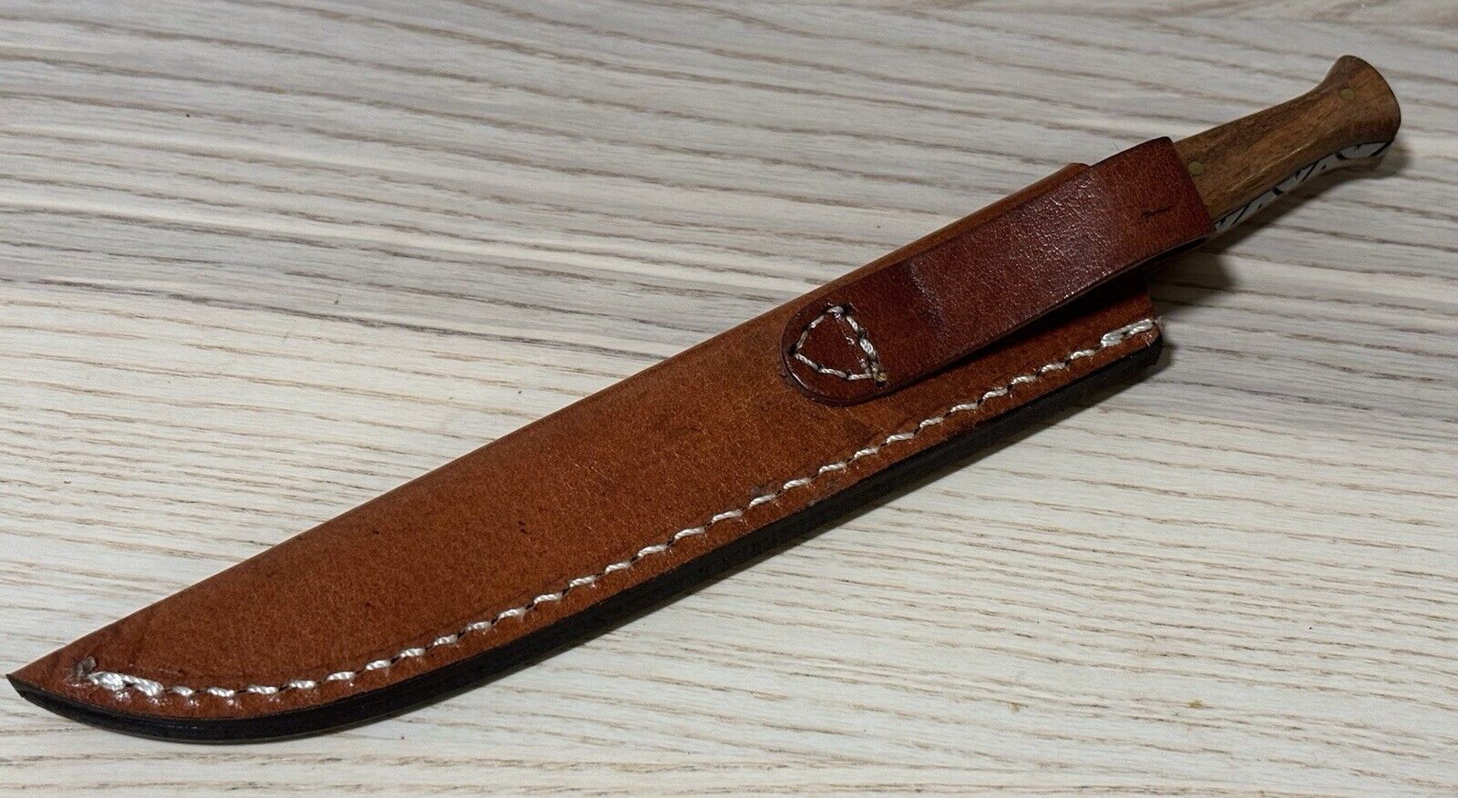 9” Slim Fixed Blade Knife Double Edge Spear Tip Custom Leather Sheath Full Tang 