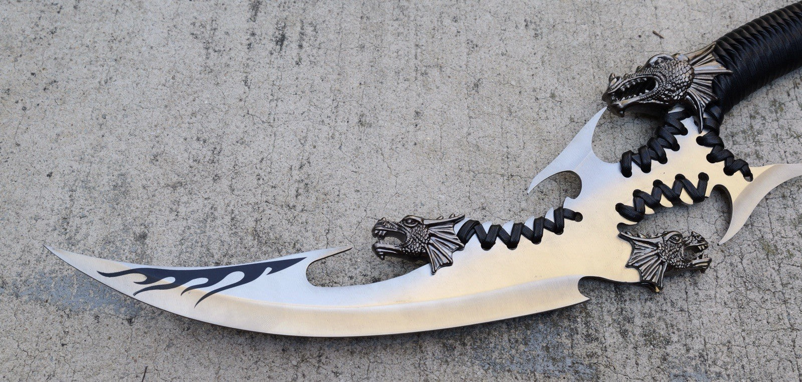28” Dual Blade Dragon Sabre Fantasy Dagger Display Plaque Epic Details 10” Blade