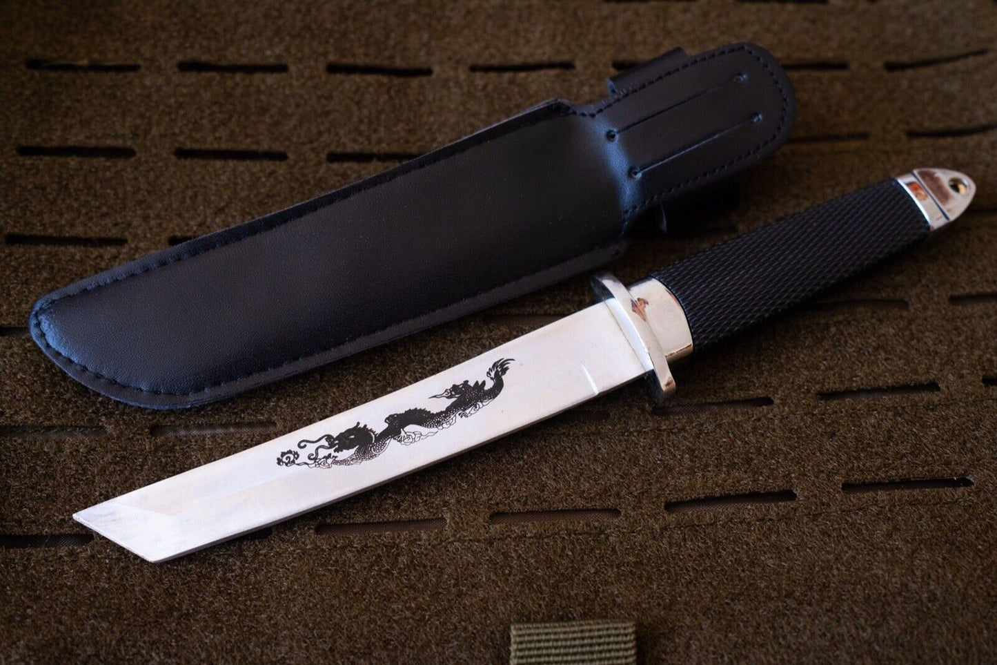 Tanto Knife Japanease Style Dragon Design Modern Tactical Sheath 9" Overall