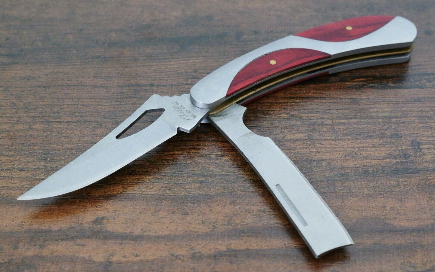 3.5” Pocket Knife 2 Blades Razor Tradesman Electrician Folding Sharp Wood Handle