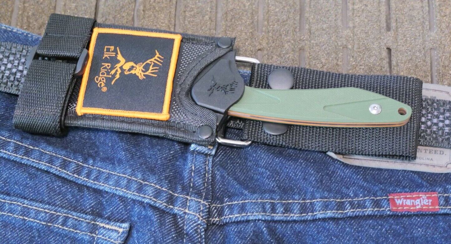 Elk Ridge Horizontal Carry Knife 7" Overall Full Tang Green 2" Blade Mini EDC