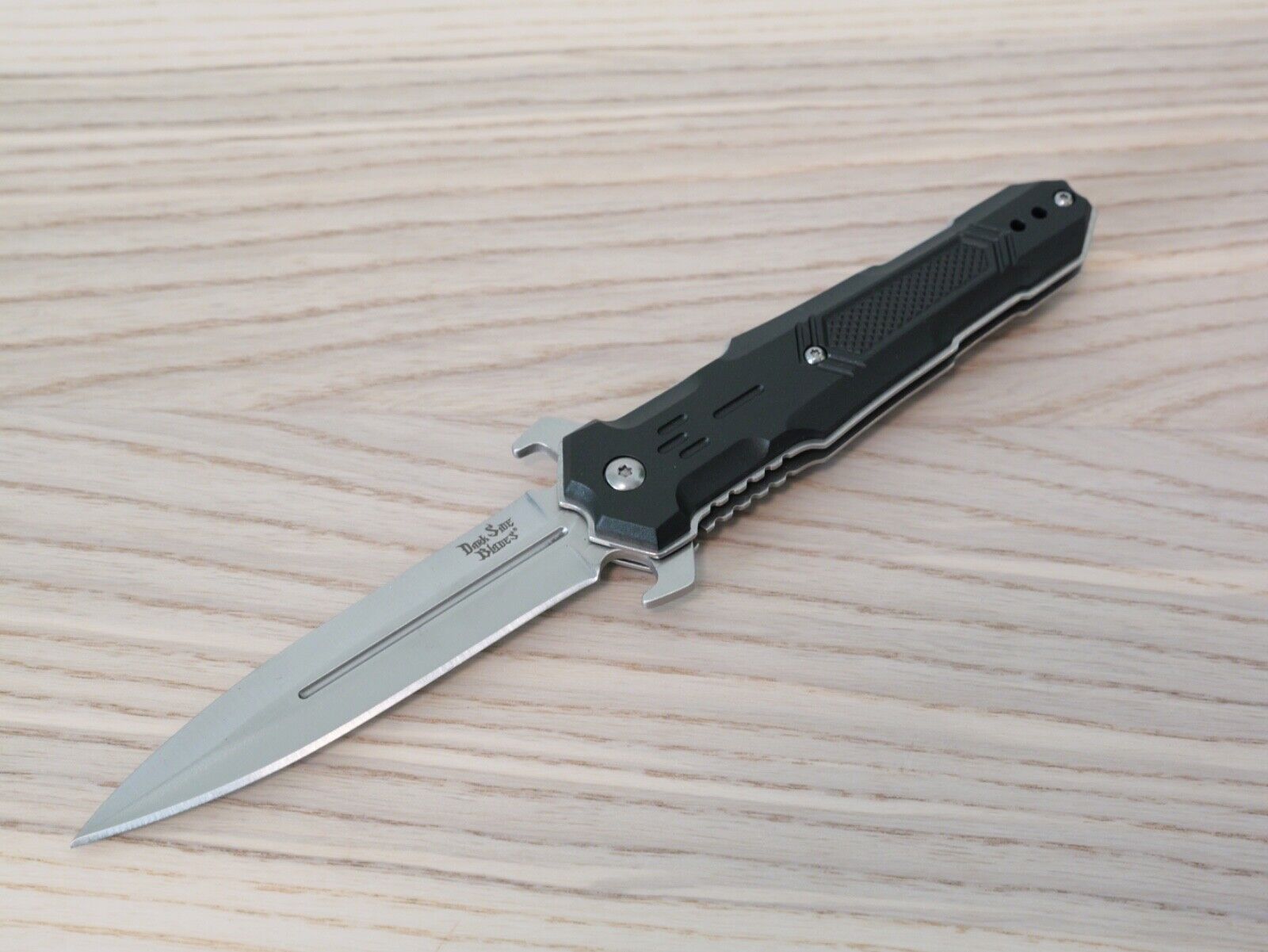 Spear Point Pocket Knife Spring Assisted Modern Design Futuristic Chrome Black