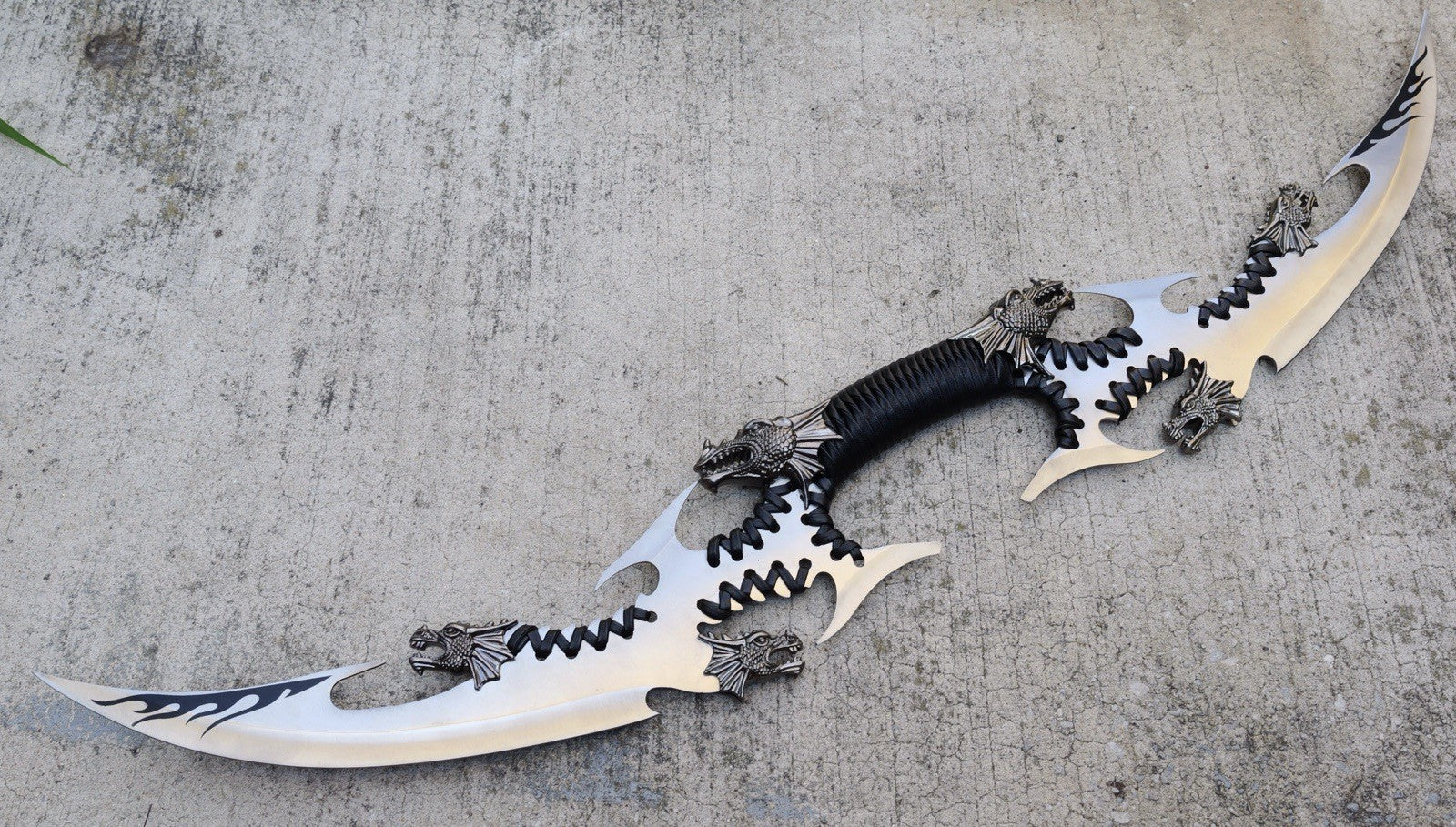 28” Dual Blade Dragon Sabre Fantasy Dagger Display Plaque Epic Details 10” Blade