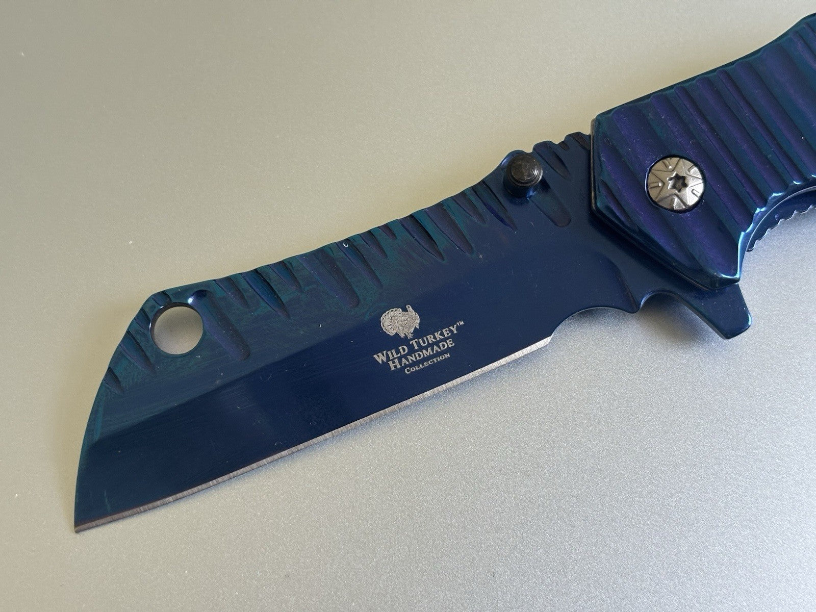 Cleaver Pocket Knife All Metal Blue Handle Spring Assist Frame Lock Heavy Duty