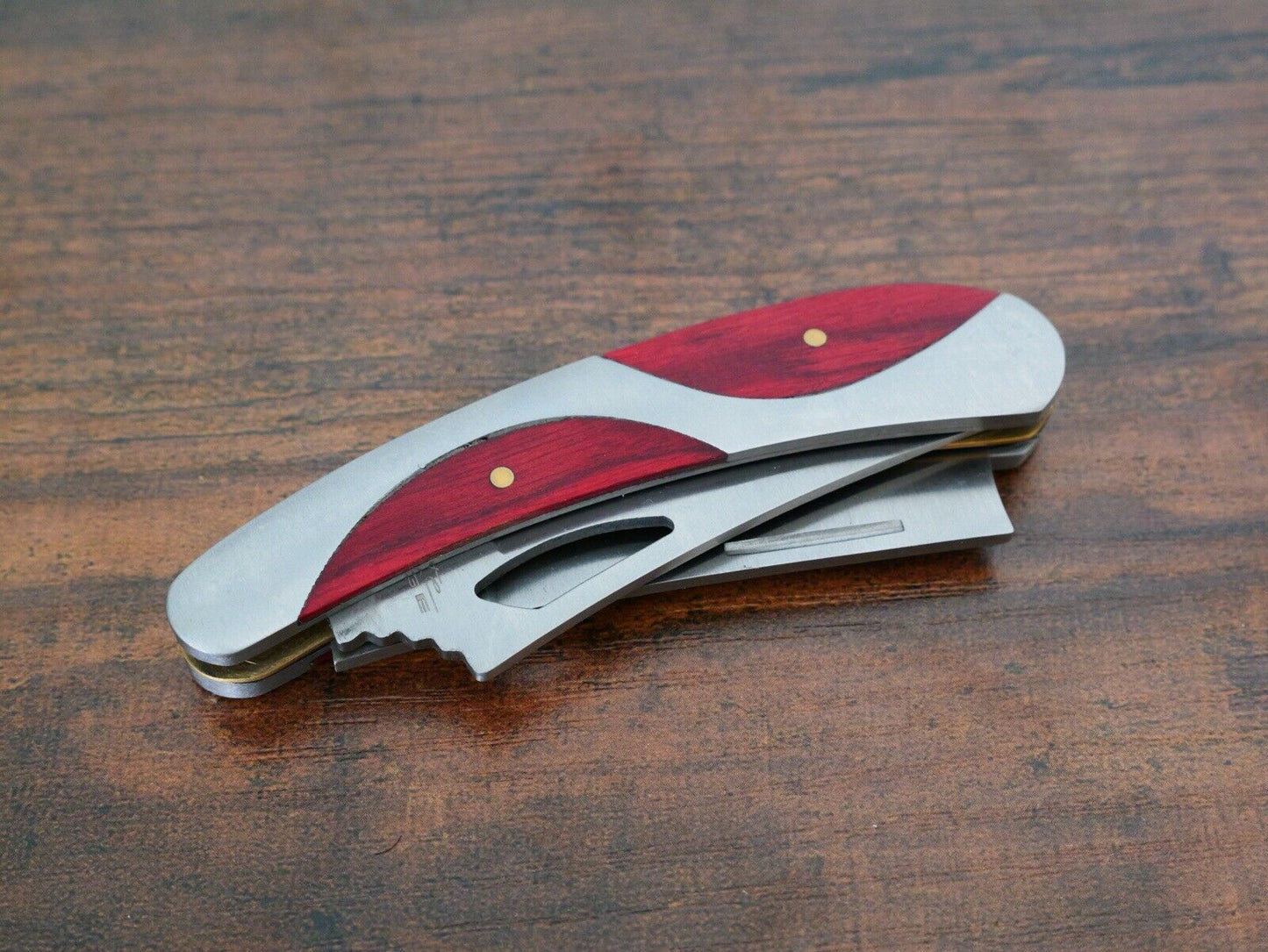 3.5” Pocket Knife 2 Blades Razor Tradesman Electrician Folding Sharp Wood Handle