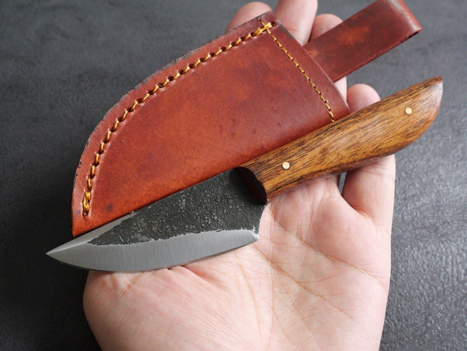 7” Kiradashi Knife Carbon Steel Full Tang Hand Forged Wood Handle Leather Sheath