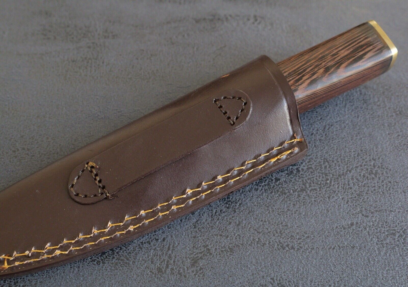 9” Fixed Blade Knife Full Tang Survival Knife Quarter Sawn Wood Handle Leather