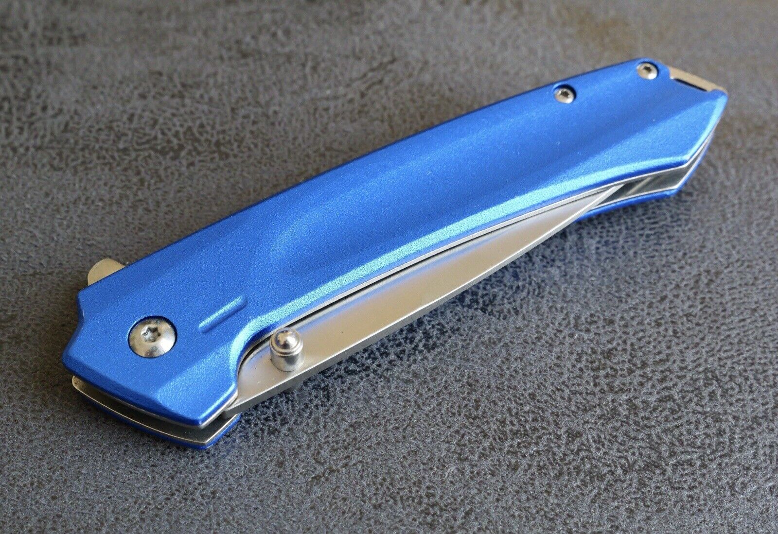 Blue Pocket Knife Medium Size Spring Assist Metal Handle Modern Design Clip