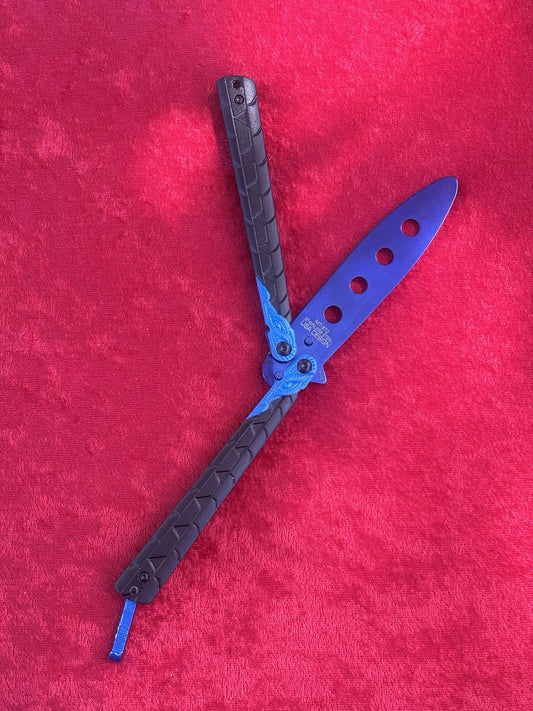 5.5" TRAINING BUTTERFLY Balisong Practice Blue Gradient Flip Trick Toy Blunt