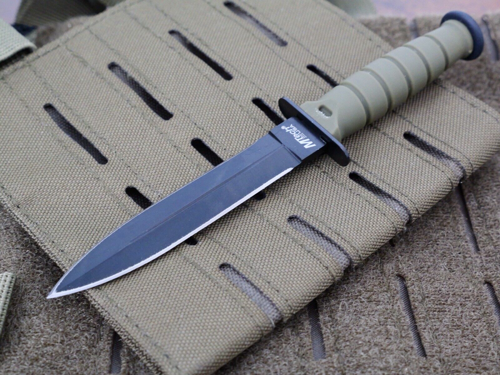 6” Neck Knife Spear Point Double Edge Green Hard Sheath Sharp Tactical Medium 