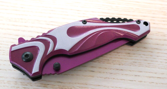 PINK Pocket Knife Spring Assist Full Size Girls Womens Self Defense Novelty Cute