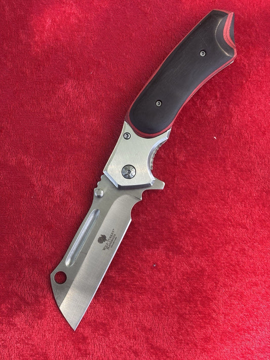 Cleaver Pocket Knife All Metal Wood Handle Spring Assist Frame Lock Heavy Duty