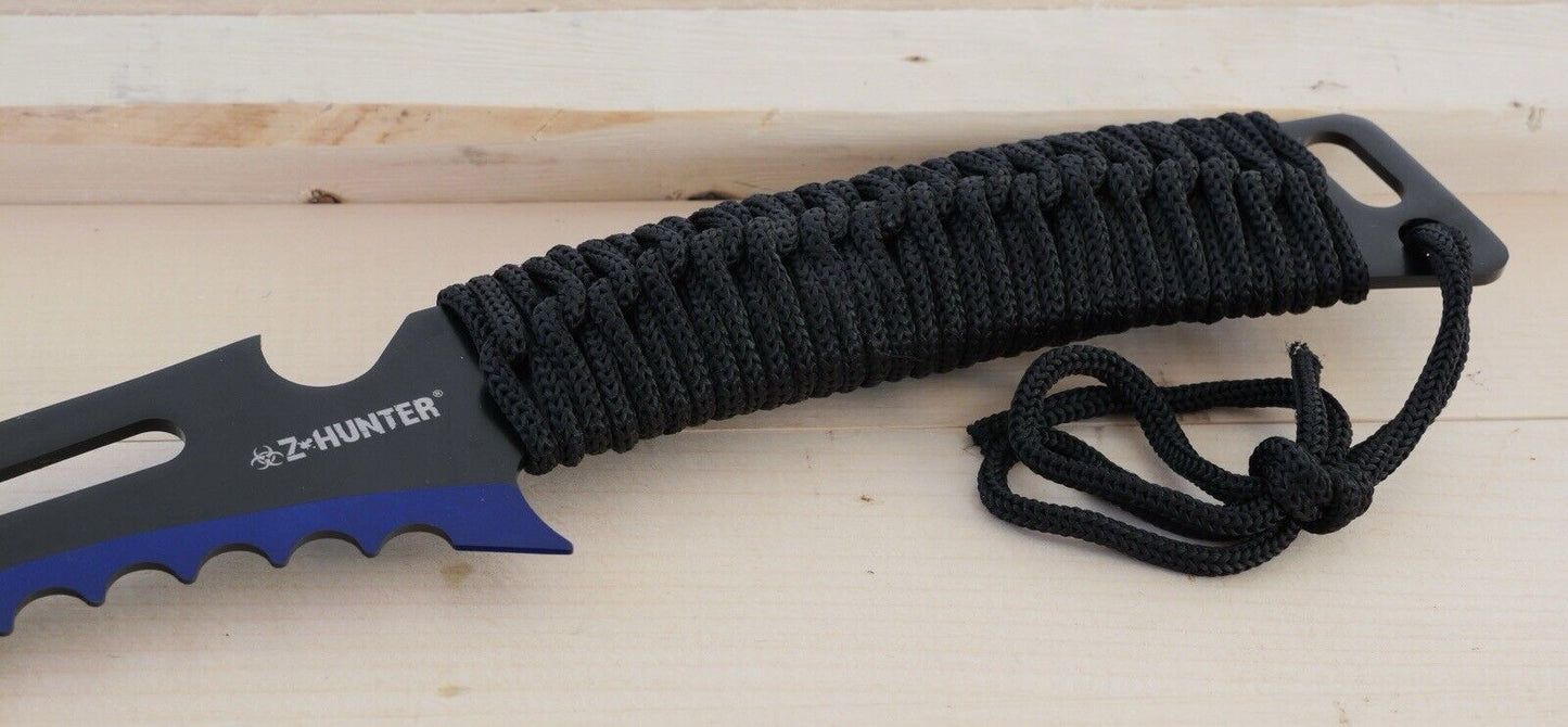 24” Zombie Machete Blue Z-Hunter Full Tang Sawback Nylon Sheath Shoulder Strap L