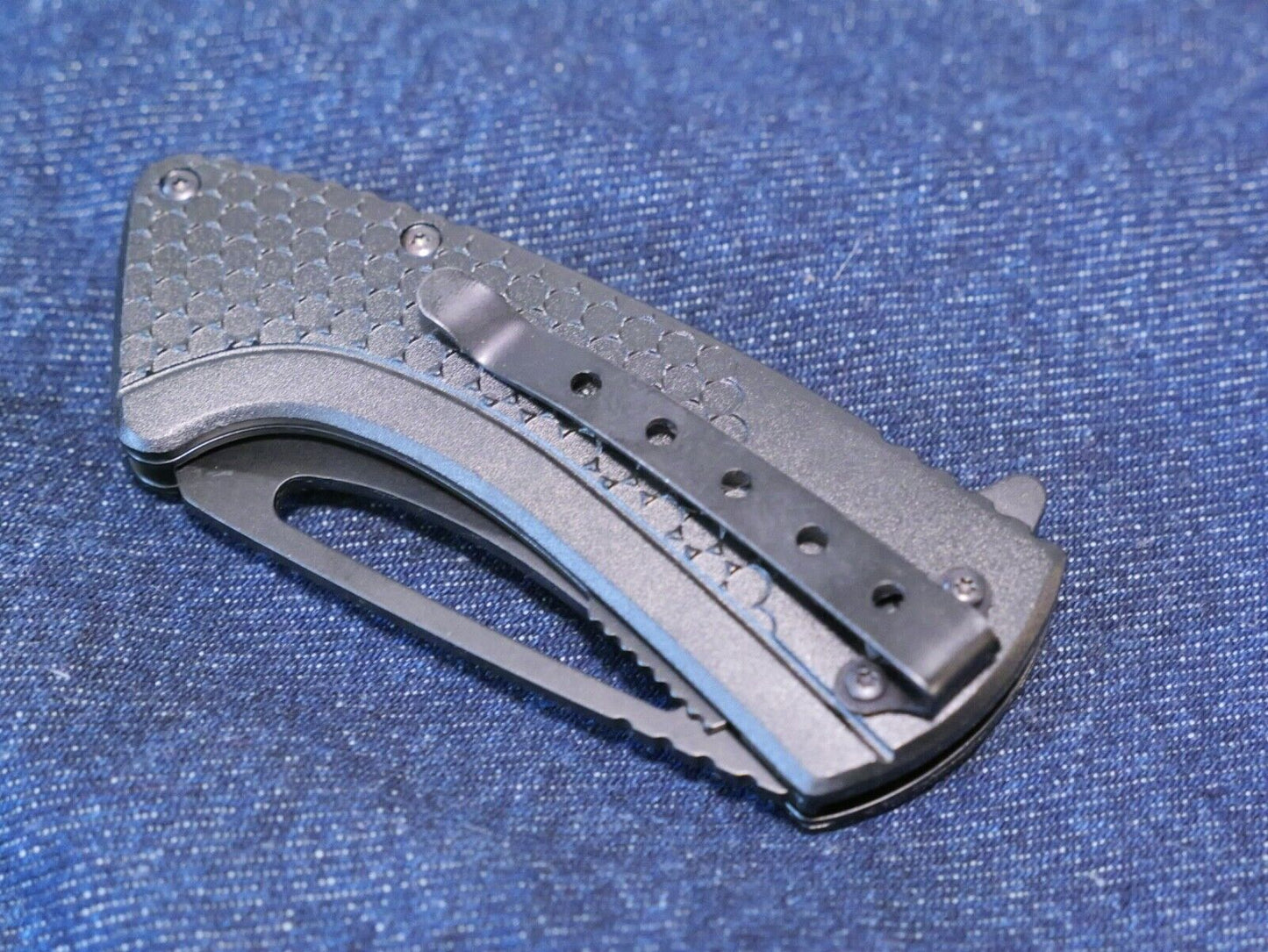Mini Black Cleaver Spring Assist Pocket Knife 7" overall 2.75" Blade Belt Clip