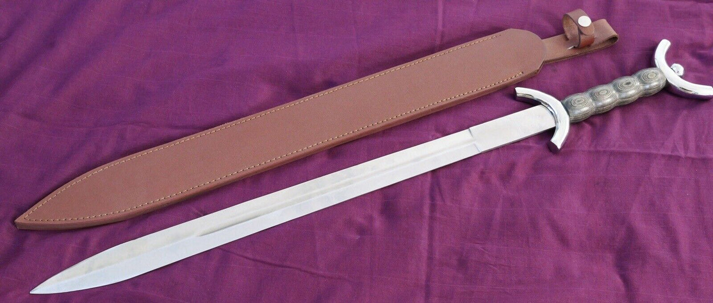 Medieval Warrior Celtic Sword 32” Double Edge Sharp Battle Ready Leather Sheath