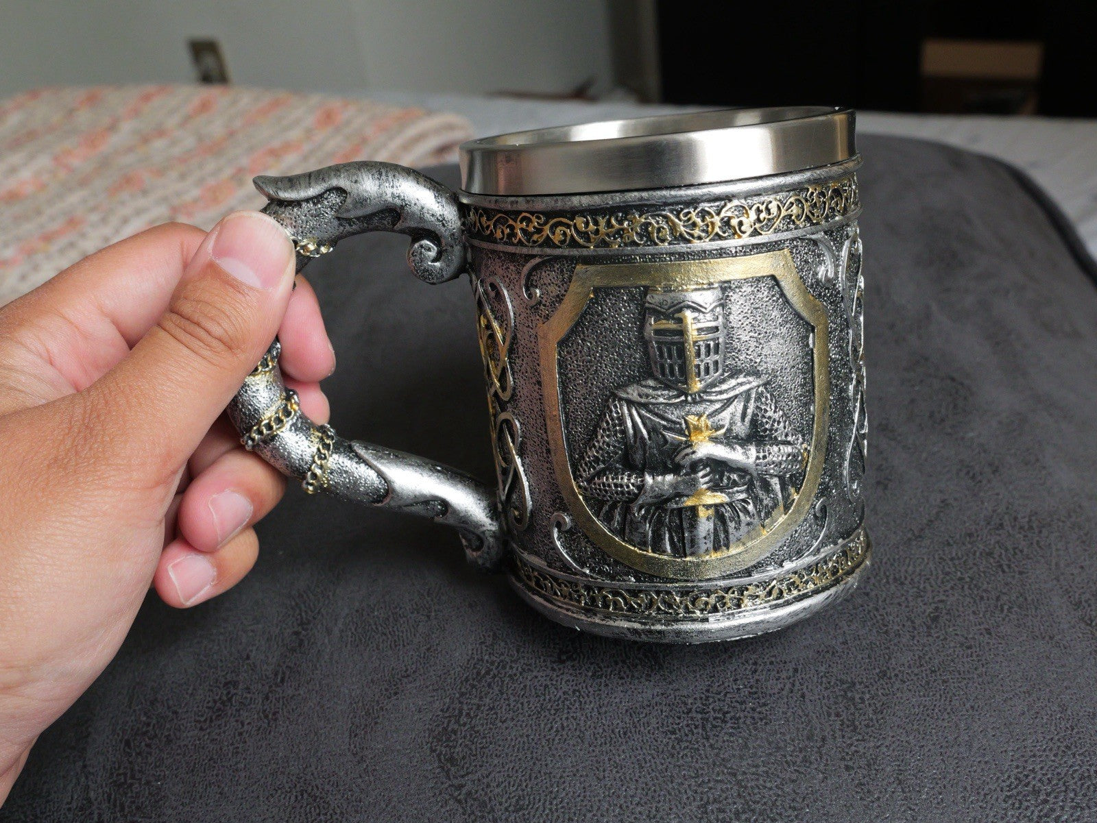 Knights Templar Mug Rustic Medieval Feast 550ML Stainless Steel Tankard Cup