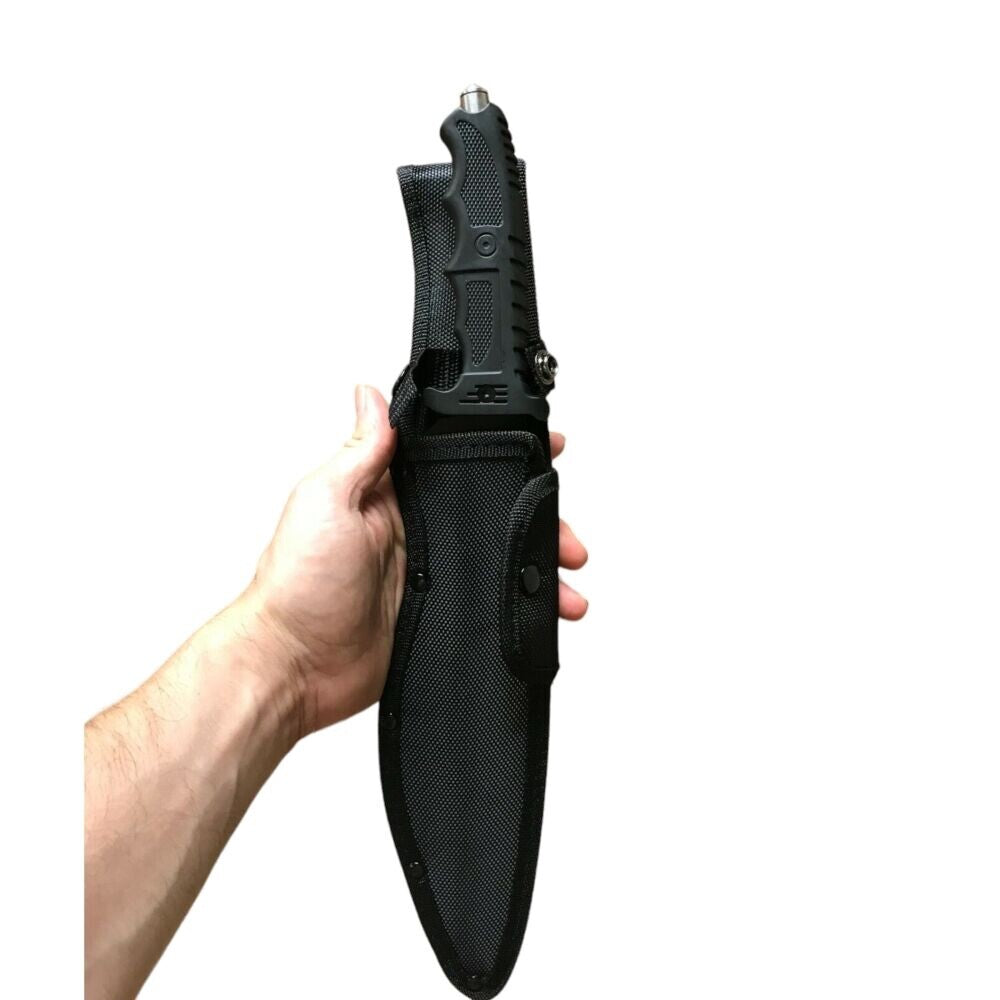 Survivor Fixed Blade Bolo Knife Black Small Machete 16" Glass BREAKER Sheath