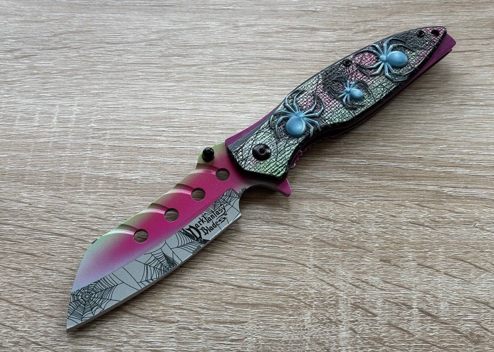 Pink Spider Pocket Knife Spring Assist All Metal Sharp Belt Clip Blue 