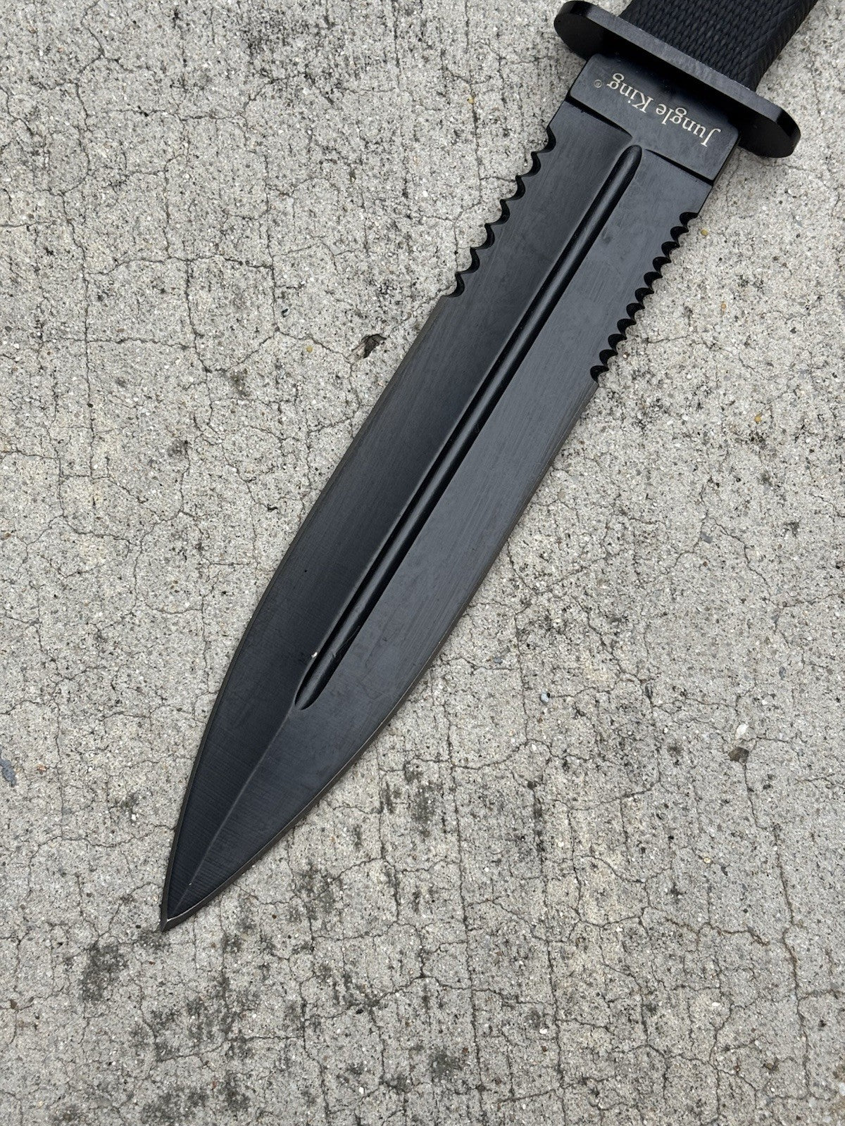 12” Spear Point Double Edge Stealth Black Fix Blade Knife Rubber Grip Full Tang