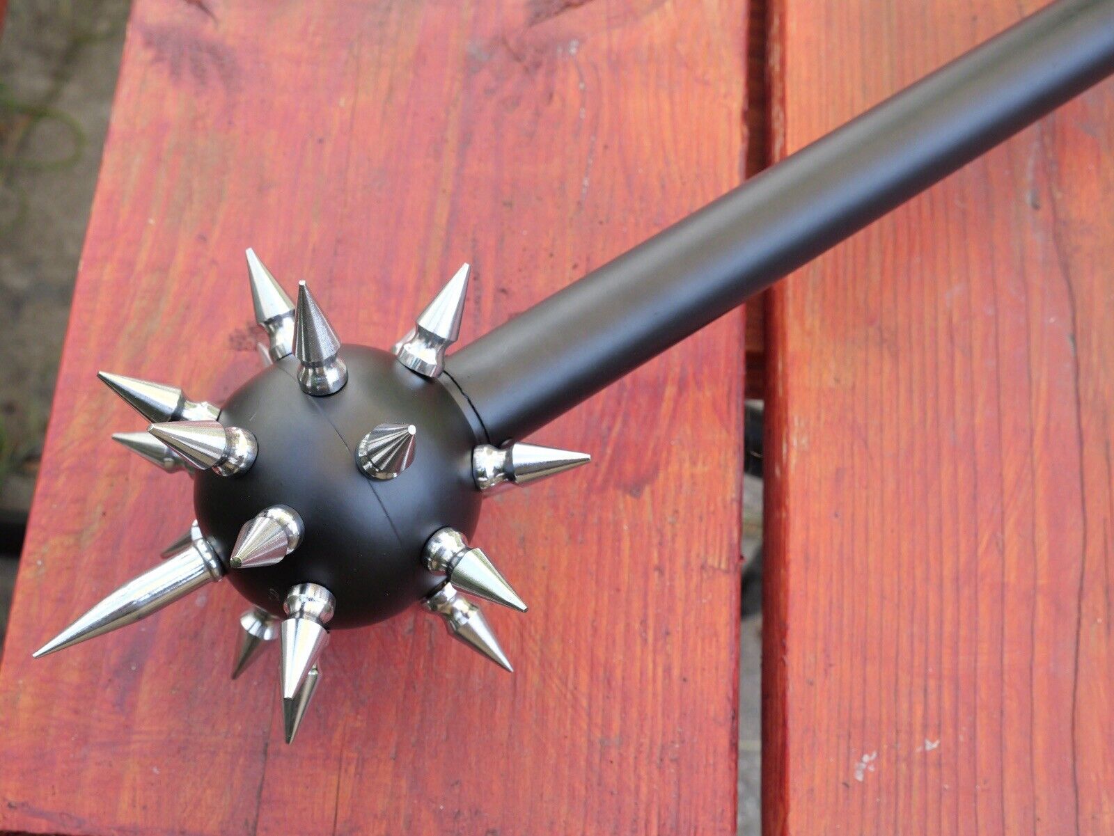 Medieval Spiked Ball Mace Silver Morning Star Chrome Black 36” Middle Ages Club