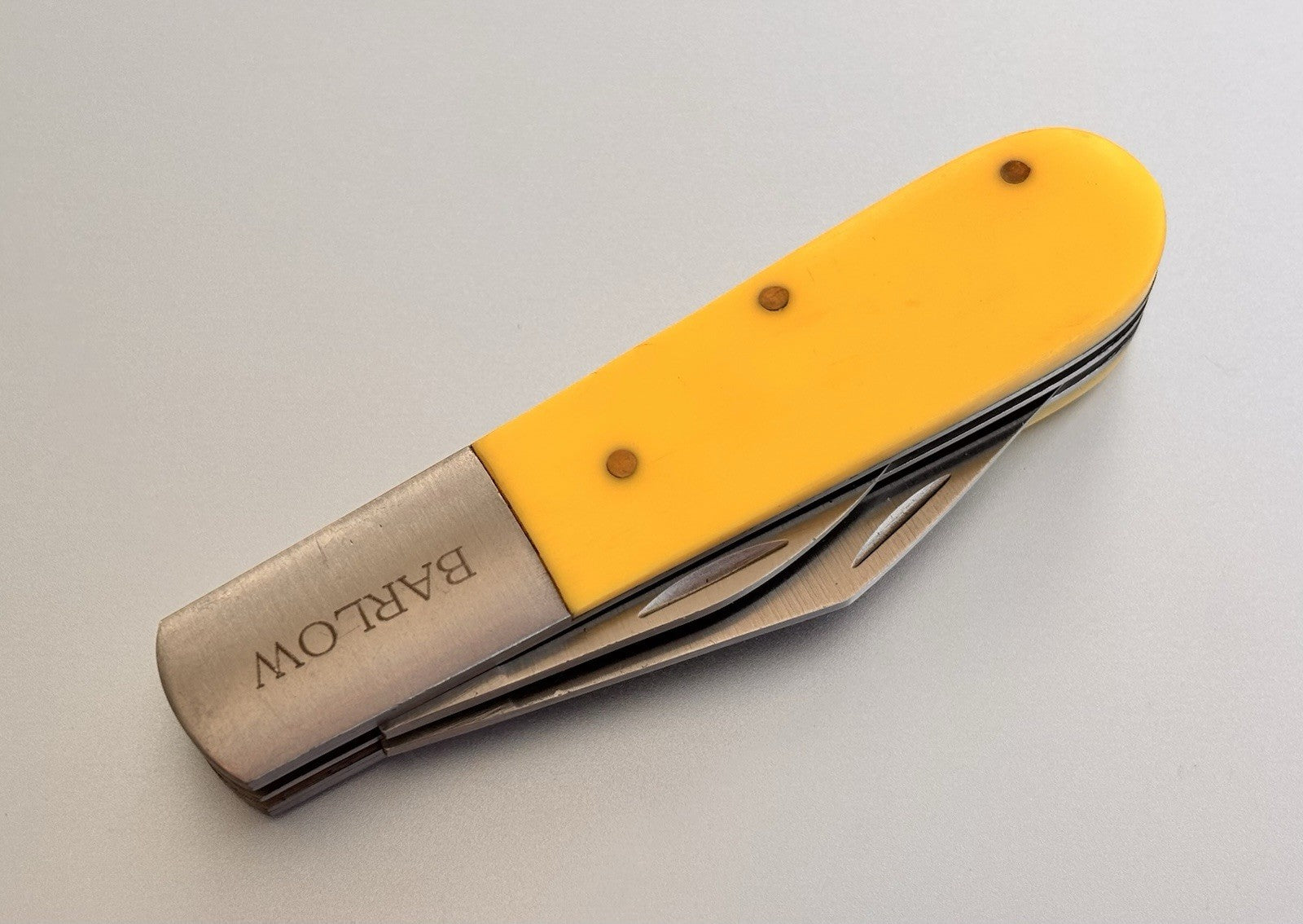 Yellow Barlow Vintage Retro Pocket Knife 2 Blades Sharp Stainless Steel 3.5”