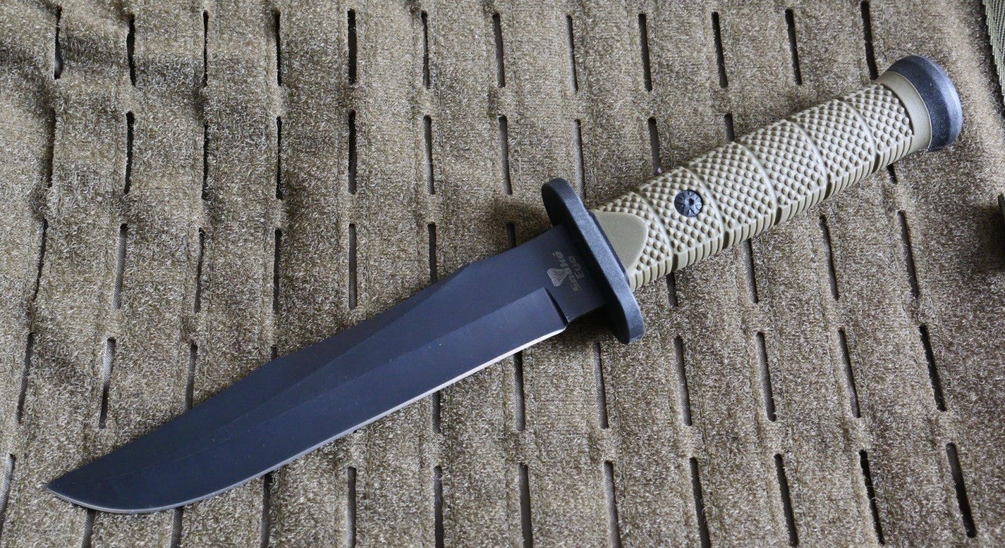 12” Fixed Blade Combat Knife Black Full Tang Rubber Handle Sawback Sharp Marines