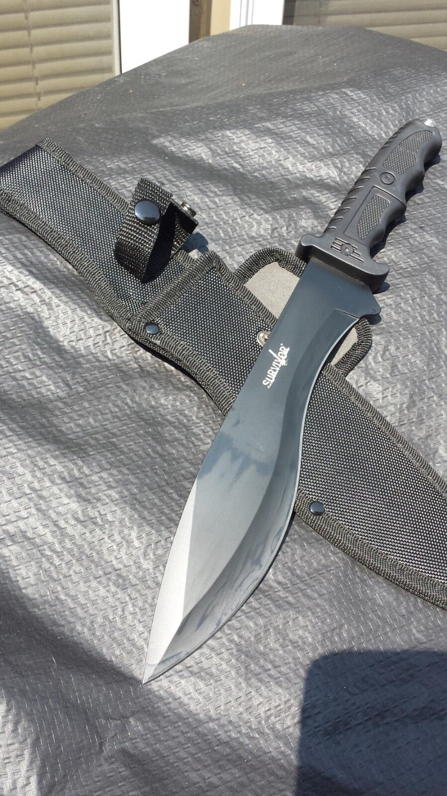 Survivor Fixed Blade Bolo Knife Black Small Machete 16" Glass BREAKER Sheath