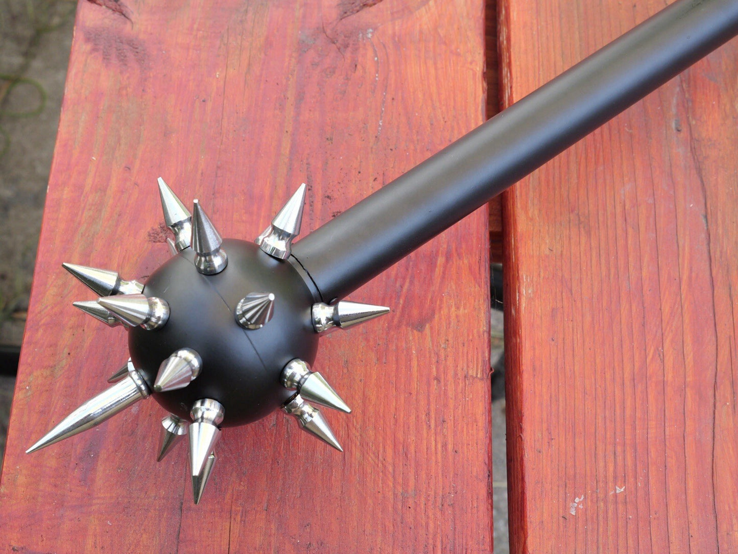 Medieval Spiked Ball Mace Silver Morning Star Chrome Black 36” Middle Ages Club