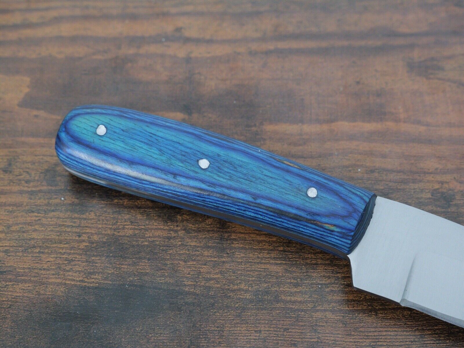 7.5 Fixed Blade Knife Big Handle 3” Blade Sharp Precision Tool Wood Handle Blue