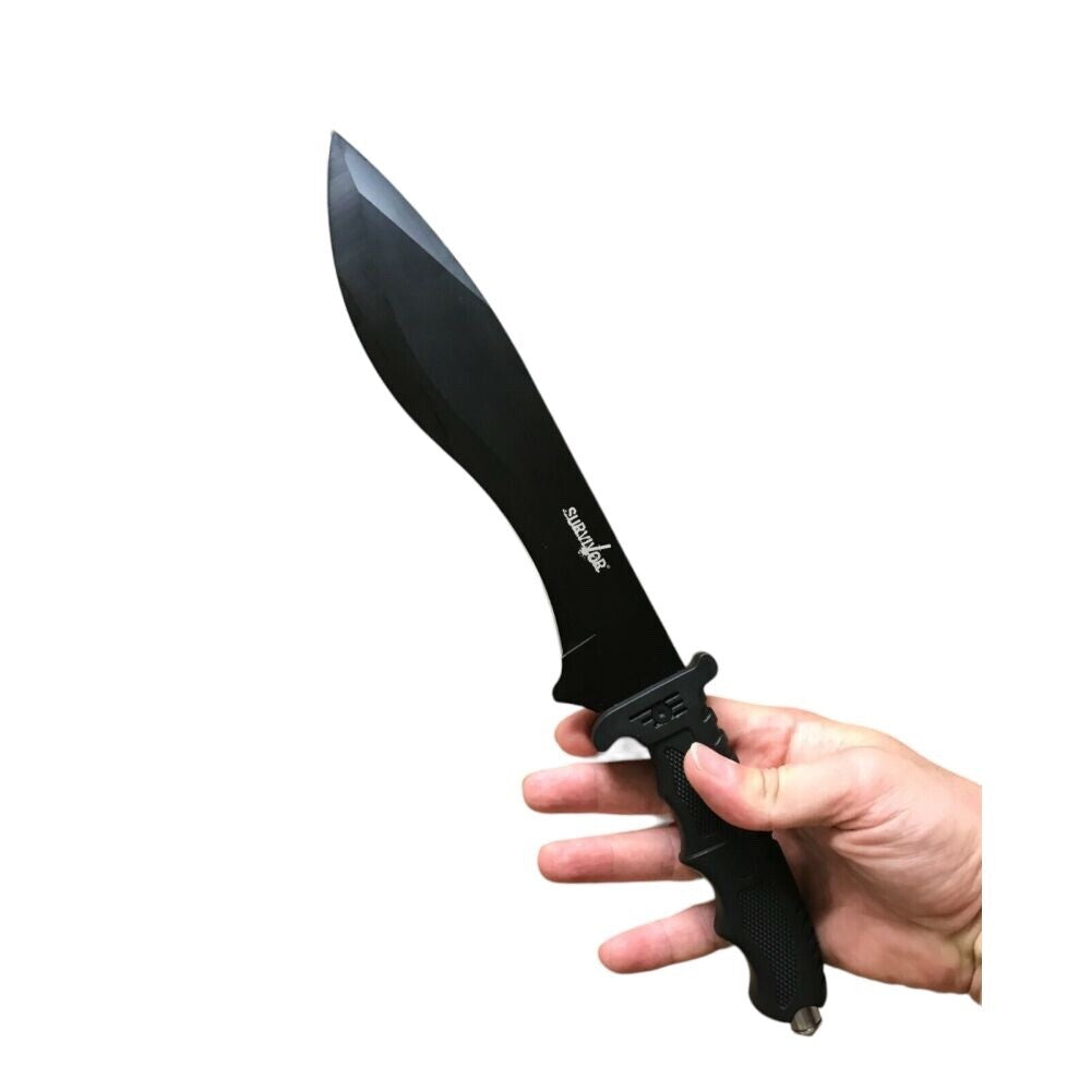 Survivor Fixed Blade Bolo Knife Black Small Machete 16" Glass BREAKER Sheath
