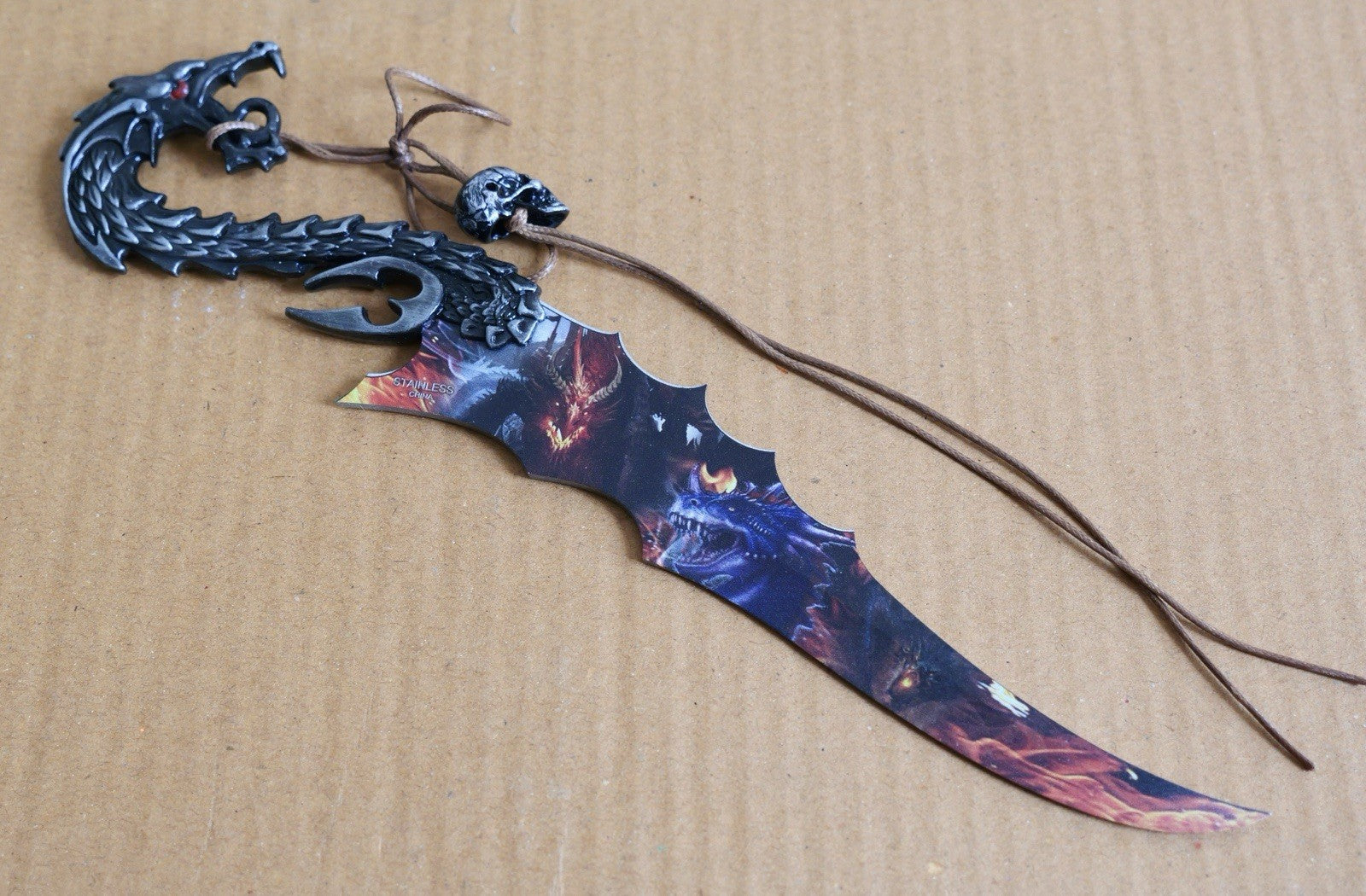 9” Fantasy Dragon Knife Display Stand Hand Painted 6” Blade Skull Trinket