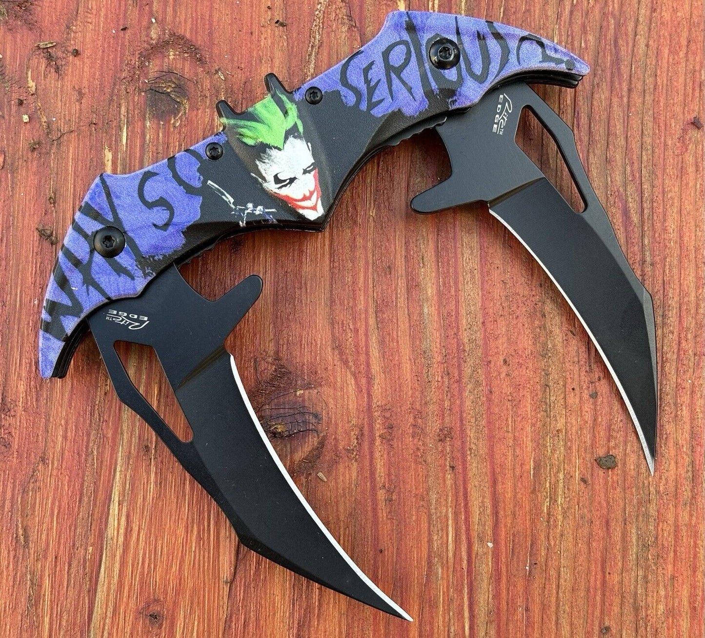 DARK KNIGHT ASSISTED DUAL BLADE BATMAN Joker FOLDING Pocket KNIFE Why So Serious