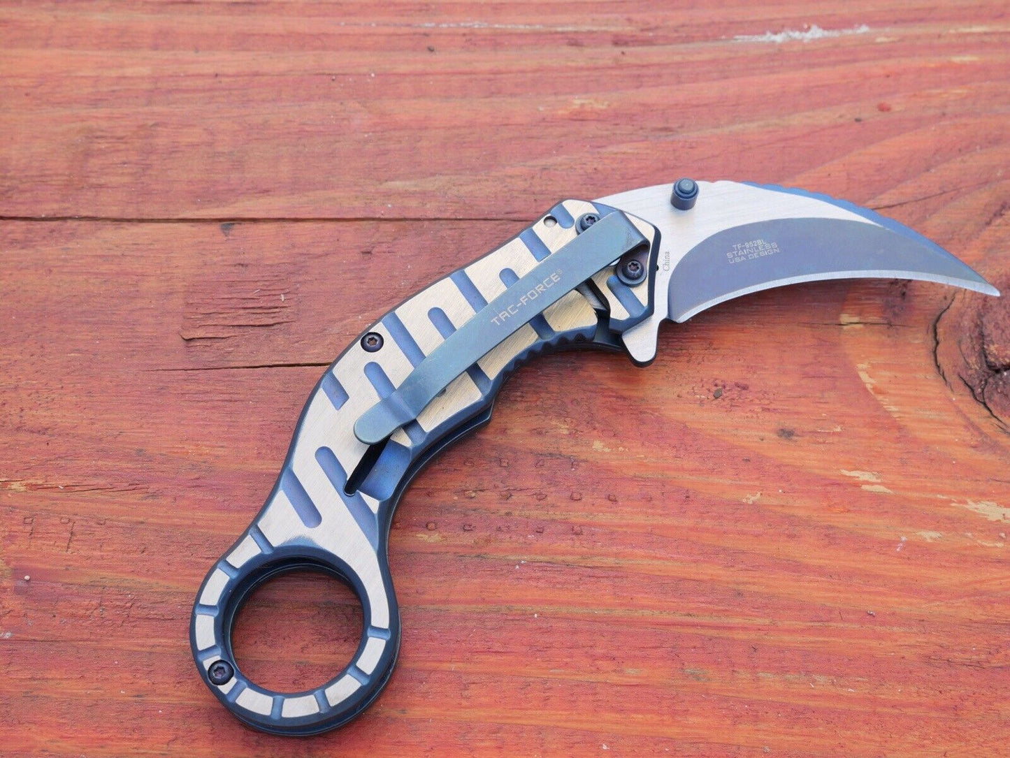 Metal Karambit Folding Pocket Knife Frame Lock Heavy Duty Spring Assist Blue