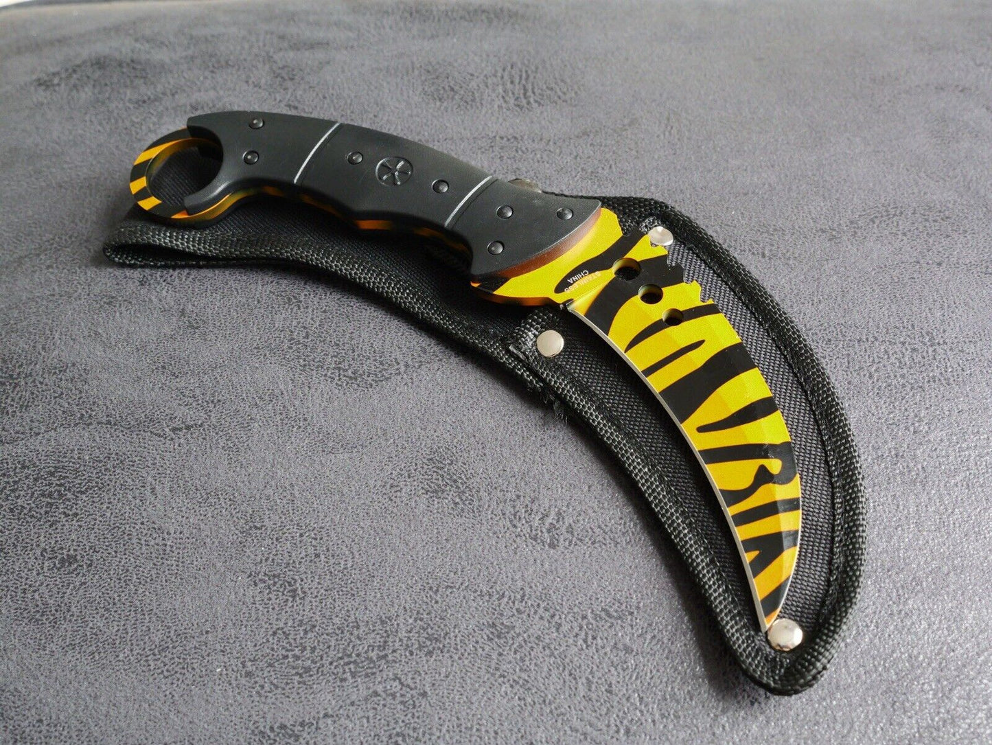 9” Fixed Blade Knife Karambit Tiger Full Tang Sheath Belt Loop Sharp Tactical