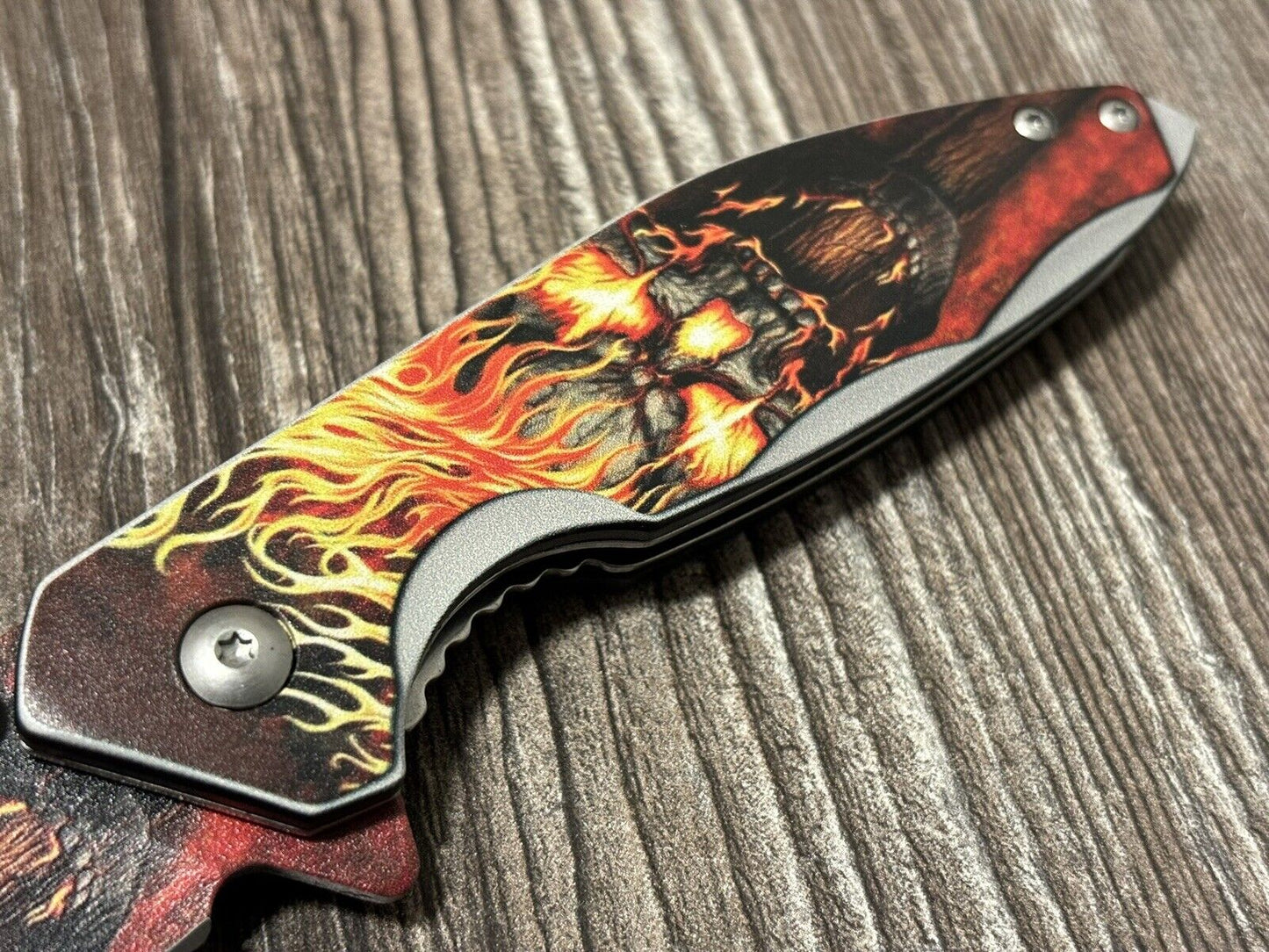 Skull Pocket Knife Flame Belt Clip Spring Assisted Sharp 4.5” EDC Ghost Rider