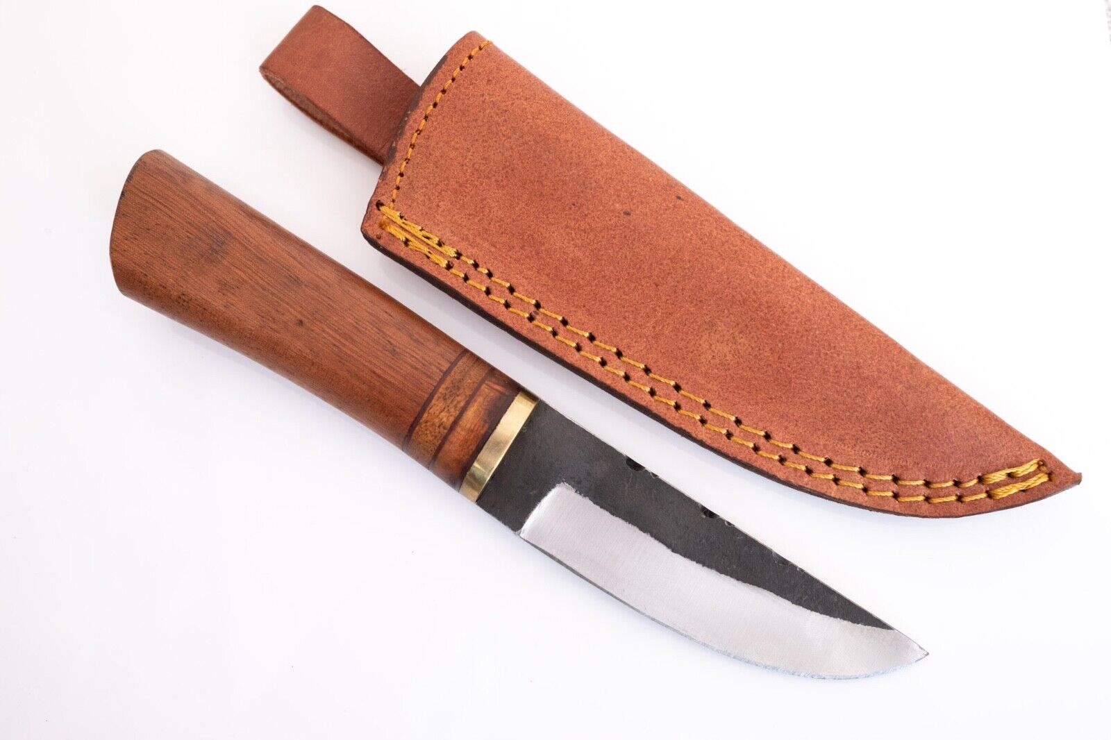 Puukko Knife Wood Handle Carbon Steel Forged Blade 9" Handmade Sheath Belt Loop