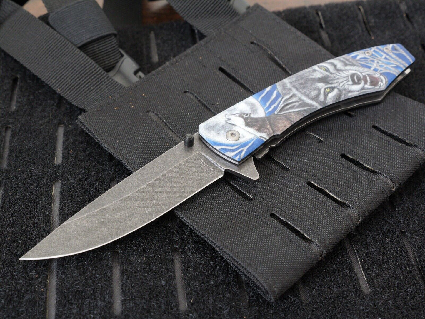 5” Wolf Pocket Knife Spring Assist Blue Deep Carry Pocket Clip Full Size Sharp