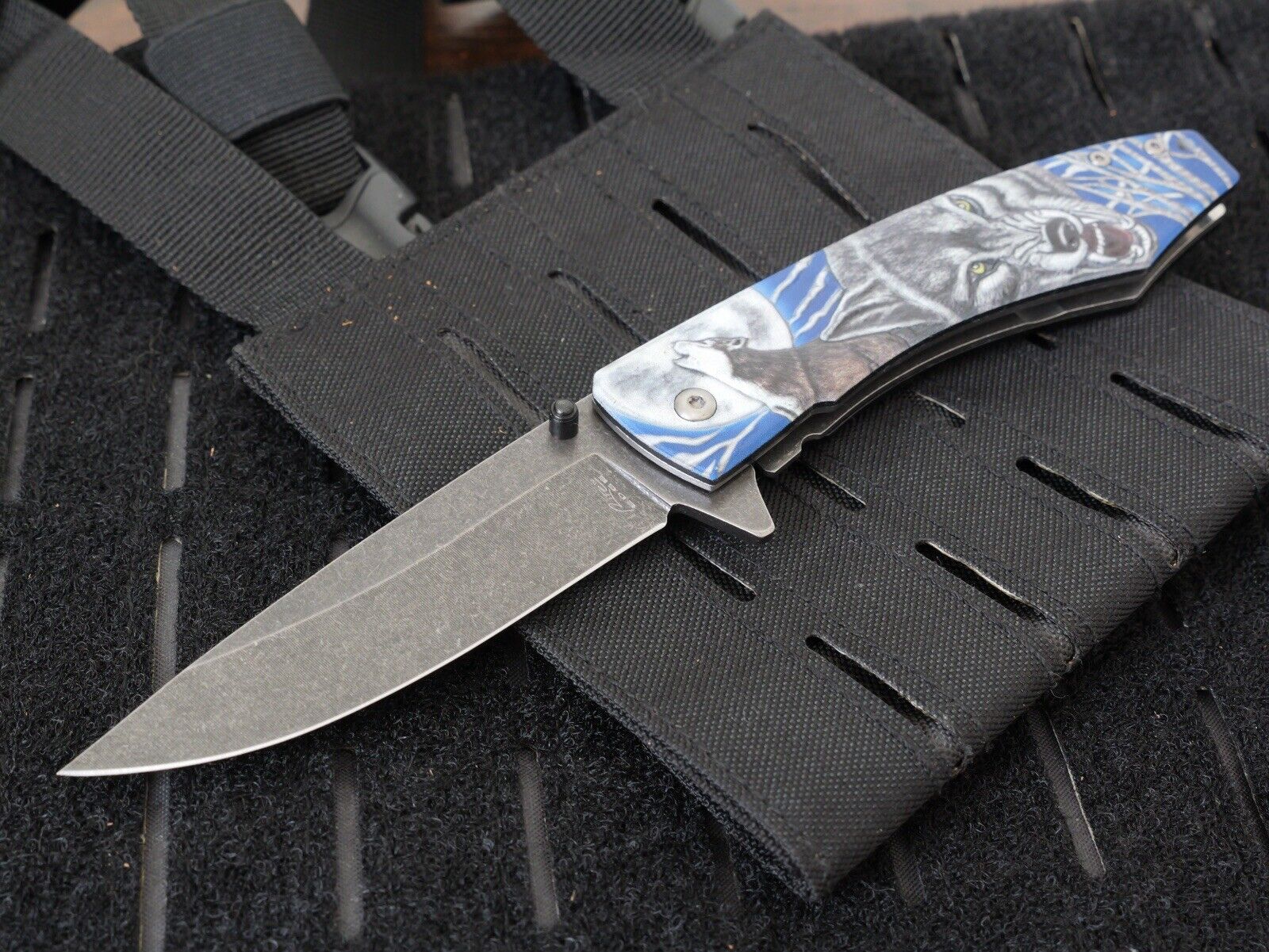 5” Wolf Pocket Knife Spring Assist Blue Deep Carry Pocket Clip Full Size Sharp