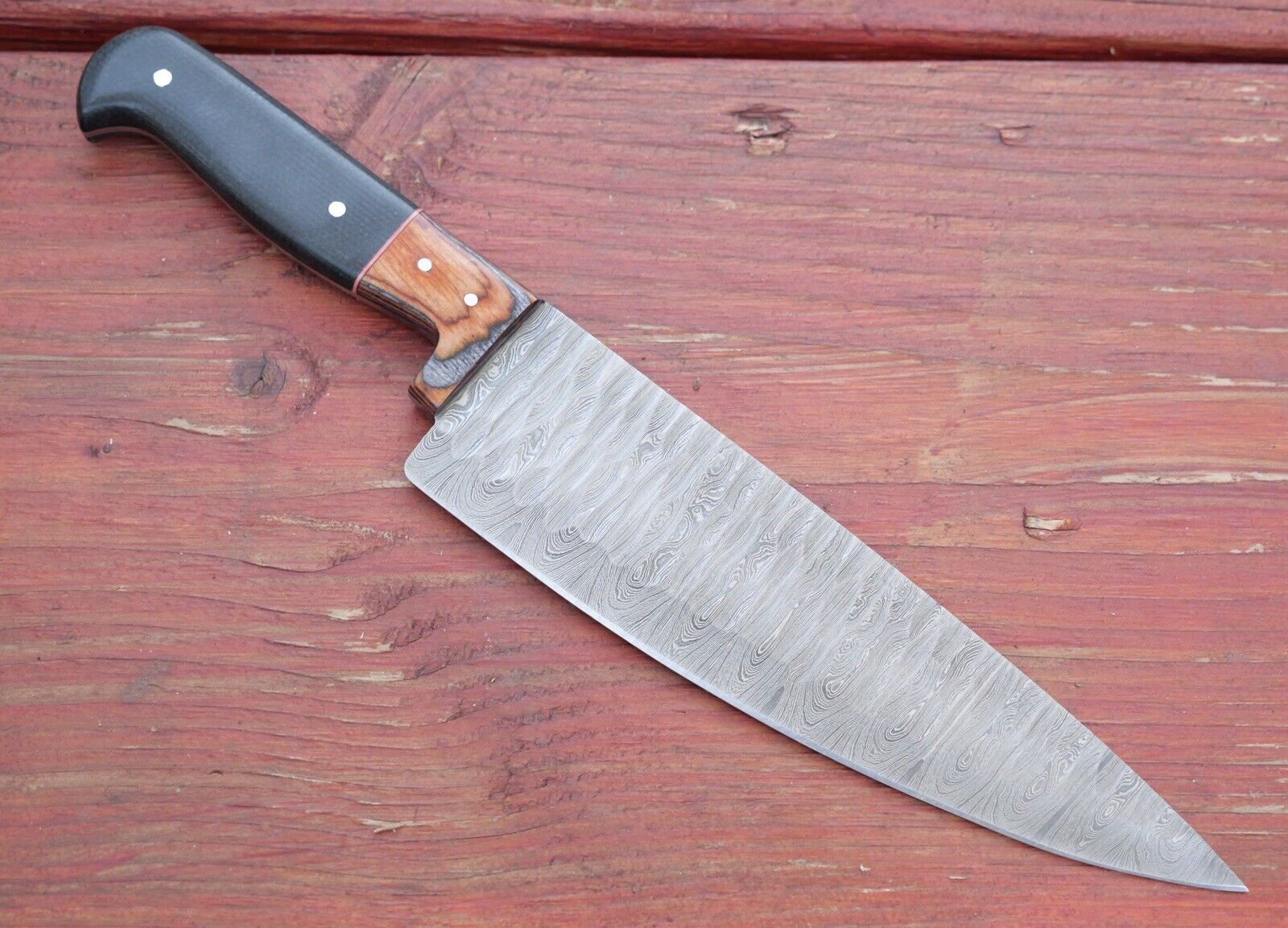 Chef Knife Roll Set Hammered Damascus Blade 12” 5pc Set Leather Sheath Cleaver