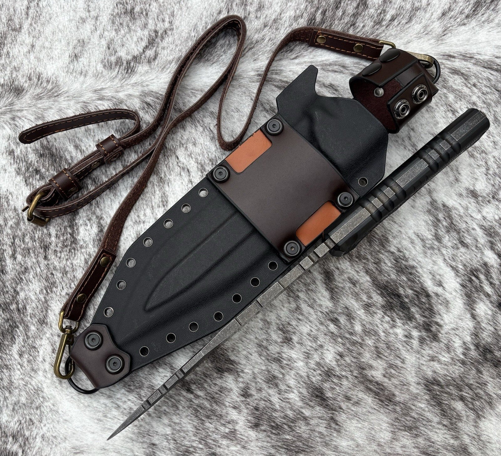 M22 Fixed Blade Knife 36cm Full Tang Shoulder Sling Deluxe Sheath Kydex Leather 
