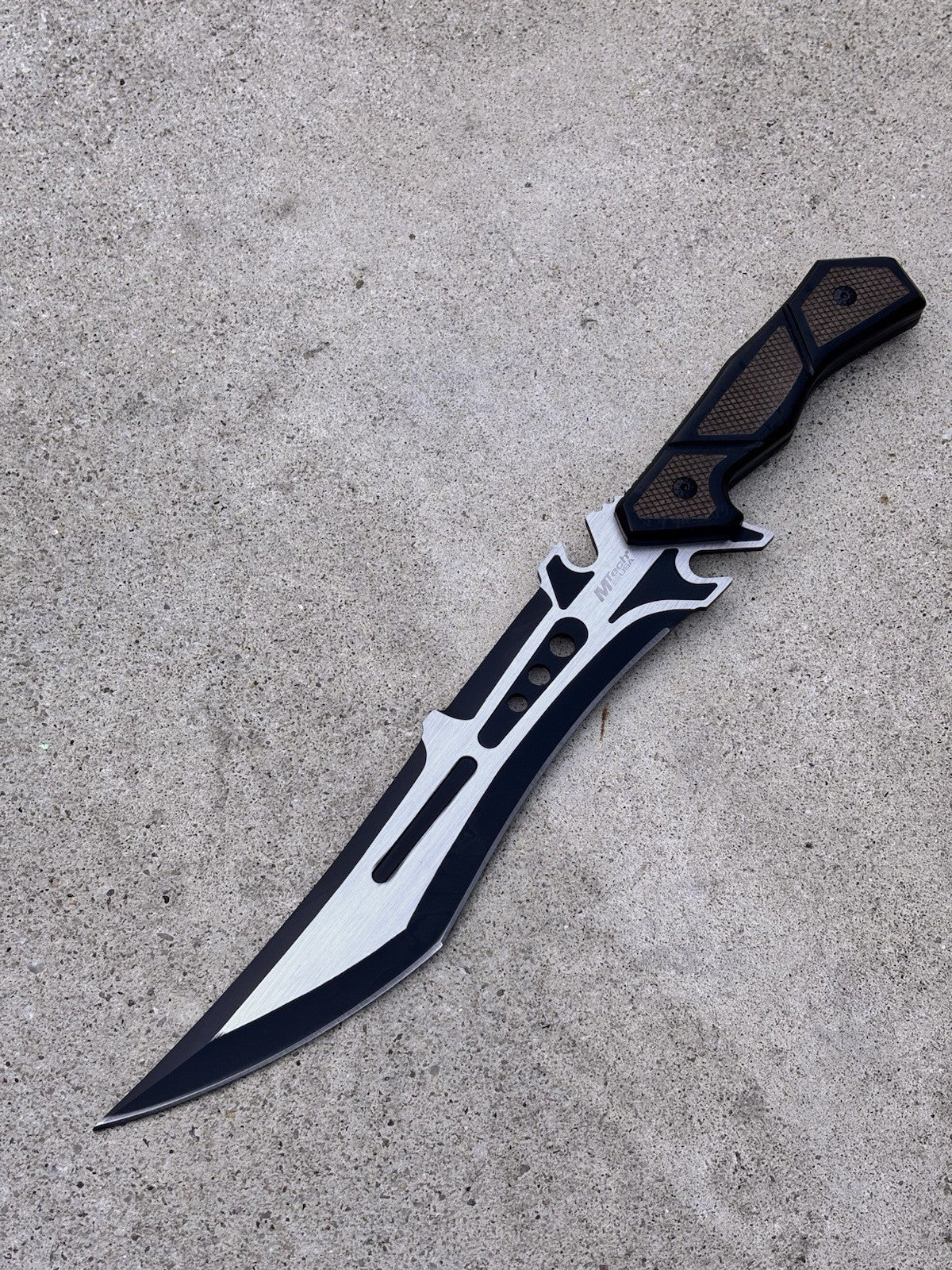 15” Fixed Blade Knife Wood Handle Black Grey Sci-fi Nylon Sheath Full Tang