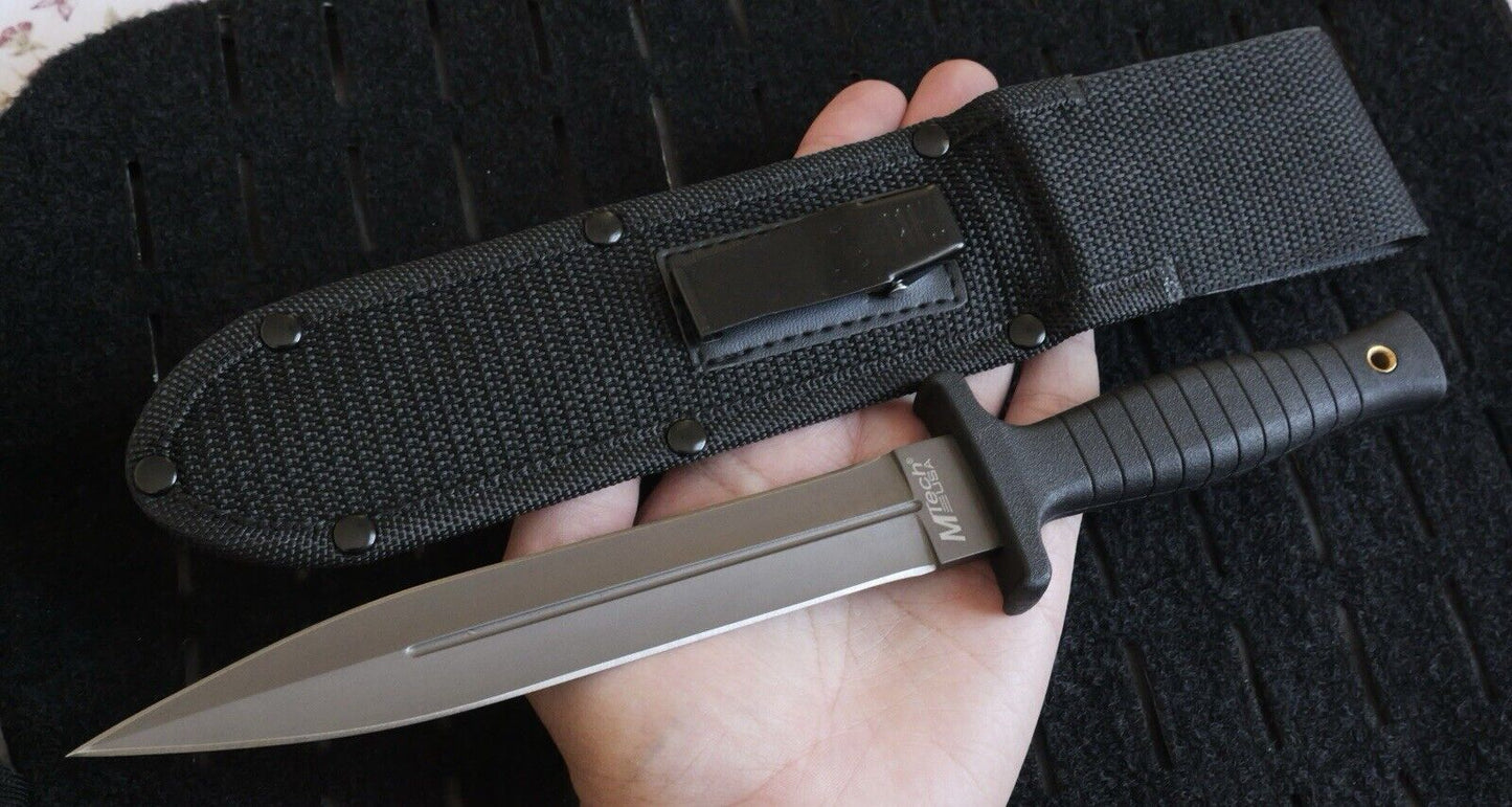 Boot Knife 11” Gray Titanium Blade Double Edge Spear Tip Rubber Handle Boot Clip