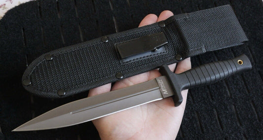Boot Knife 11” Gray Titanium Blade Double Edge Spear Tip Rubber Handle Boot Clip