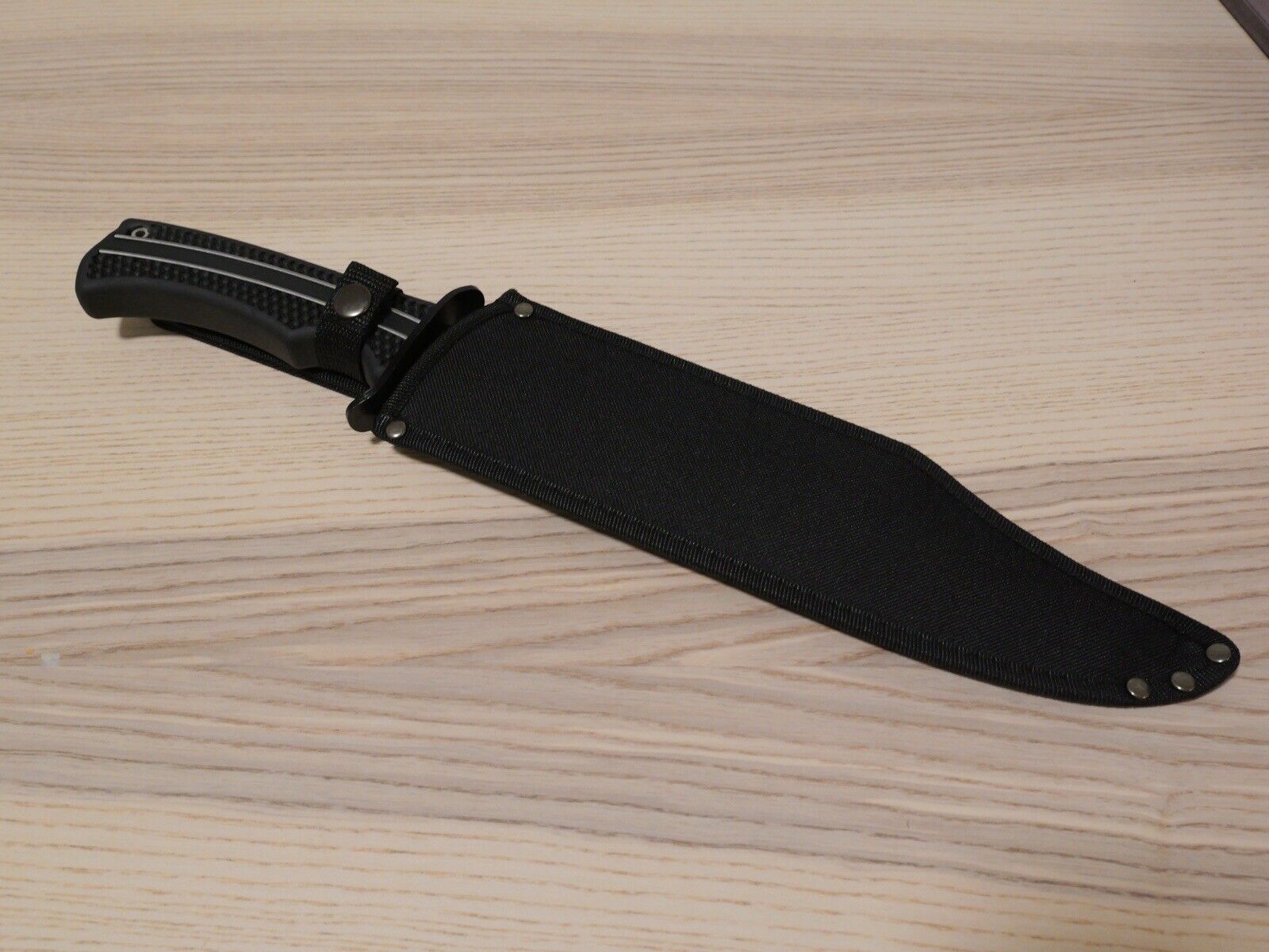 17” XL Bowie Knife Fixed Blade Stealth Black Sawback Rubber Handle Sheath Large