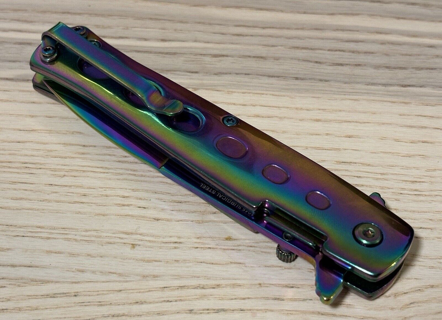 9” Full Size Pocket Knife Spring Assist Milano Metal Handle Spear Point Ti Color